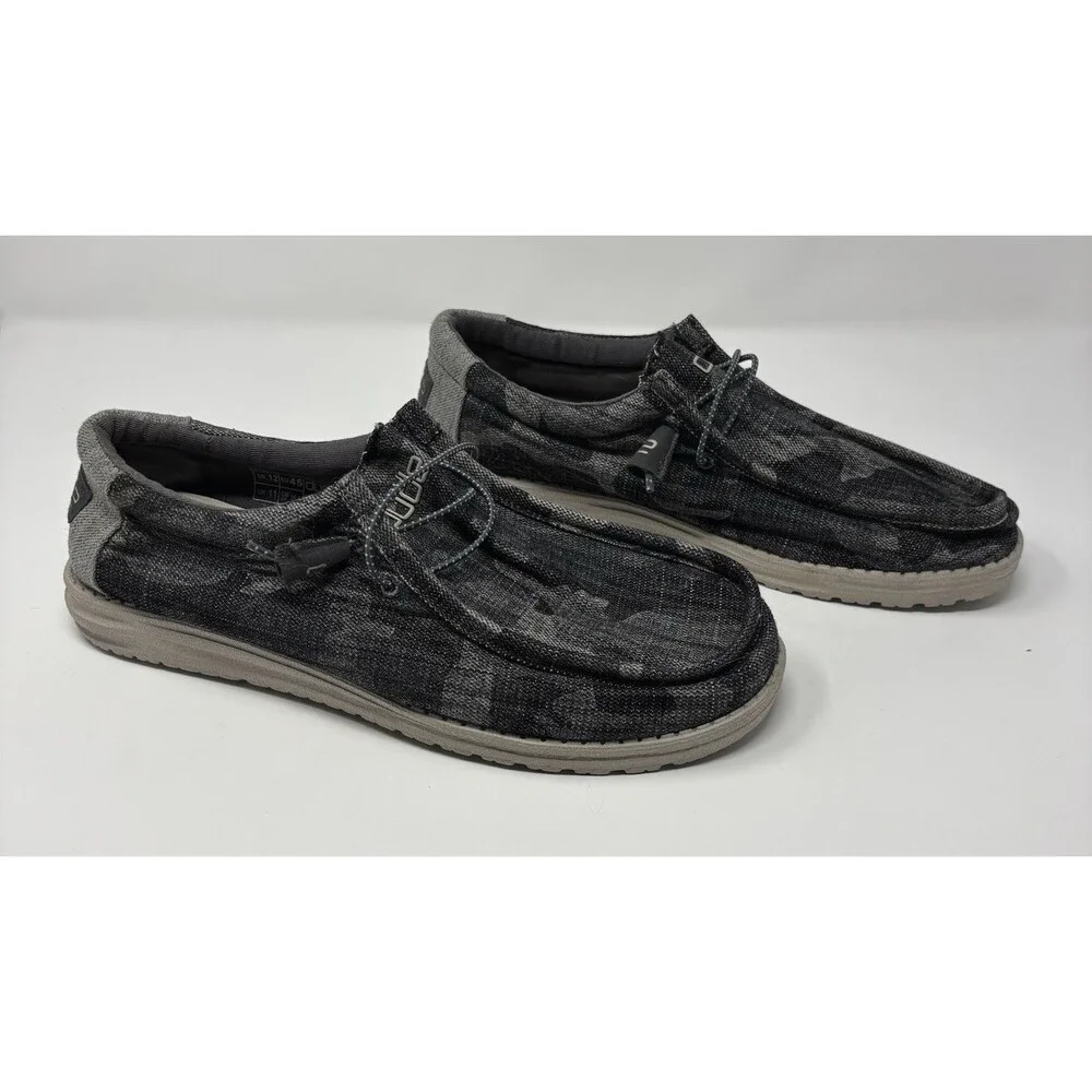 Hey Dude Mens Size 12 Shoes Grey Black Wally Camo Tweed